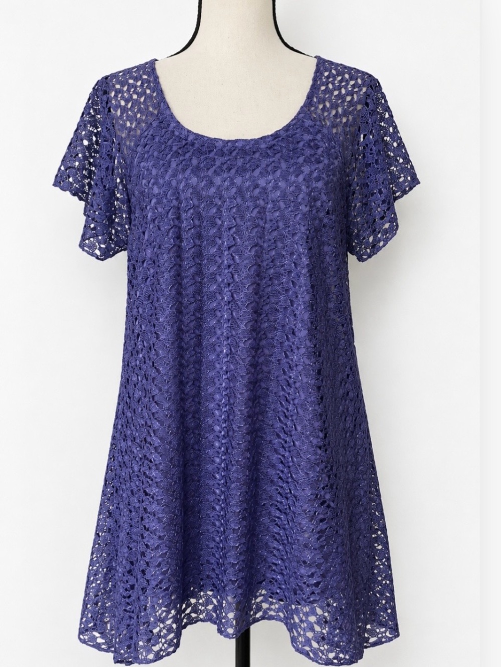Purple Crochet Tunic Top Short Sleeve Boho Sheer Knit Festival Summer Comfort